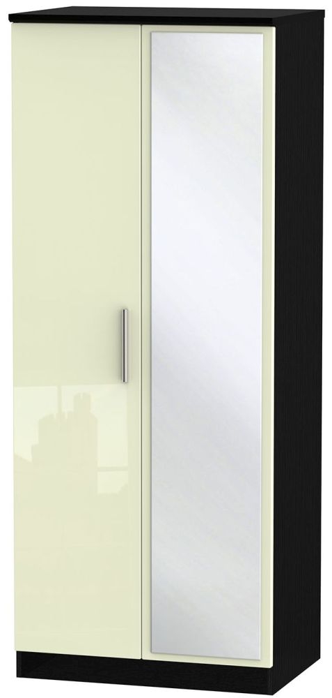 Knightsbridge Wardrobe - 2 Door - 1 Mirror - Cream Gloss and Black