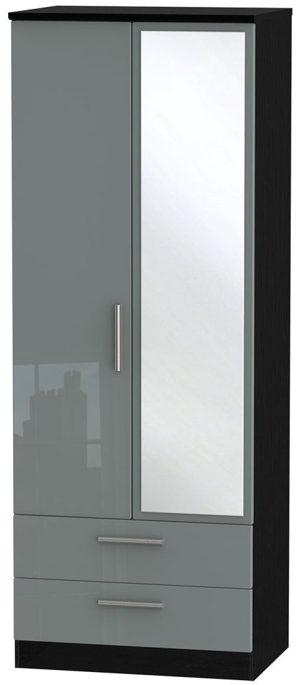 Knightsbridge Wardrobe - 2 Door - 1 Mirror - Combi - Tall - Grey Gloss and Black