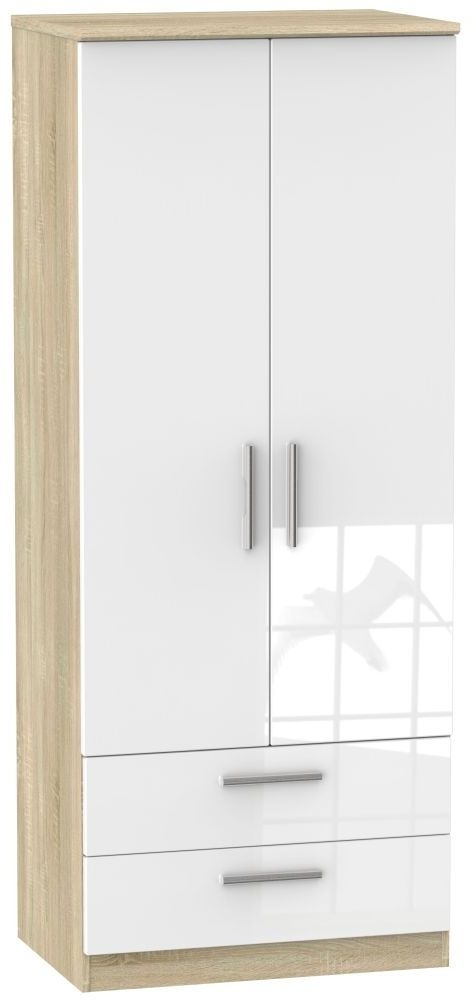 Knightsbridge Wardrobe - 2 Door - 2 Drawer - Double - White Gloss and Oak