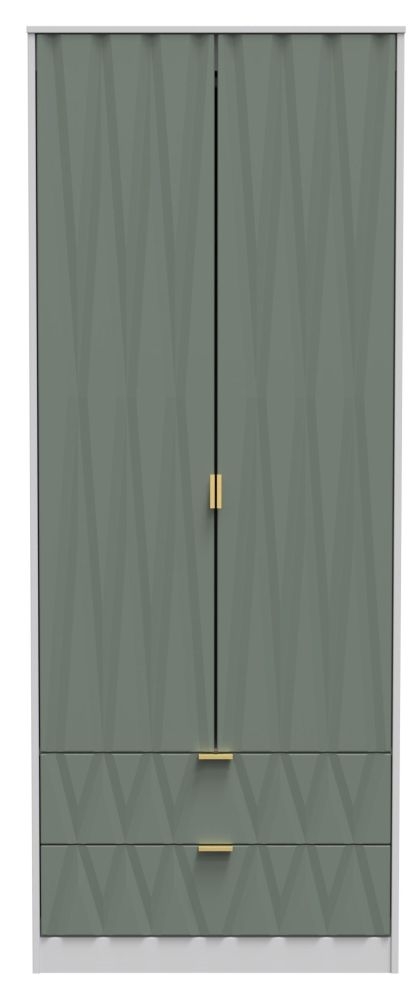 Las Vegas Wardrobe - 2 Door - 2 Drawer - Tall - White and Green