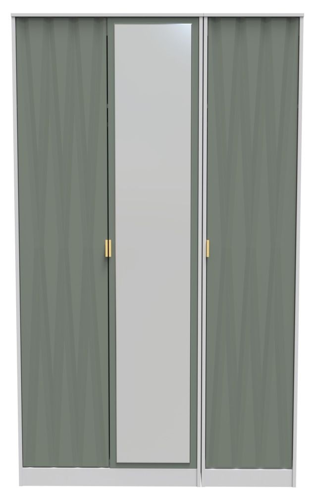 Las Vegas Wardrobe - 3 Door - 1 Mirror - Tall - Triple - White and Green
