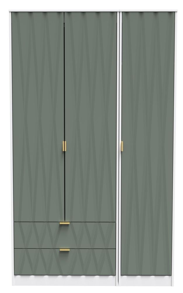 Las Vegas Wardrobe - 3 Door - LHF 2 Drawer - Tall - Triple - White and Green