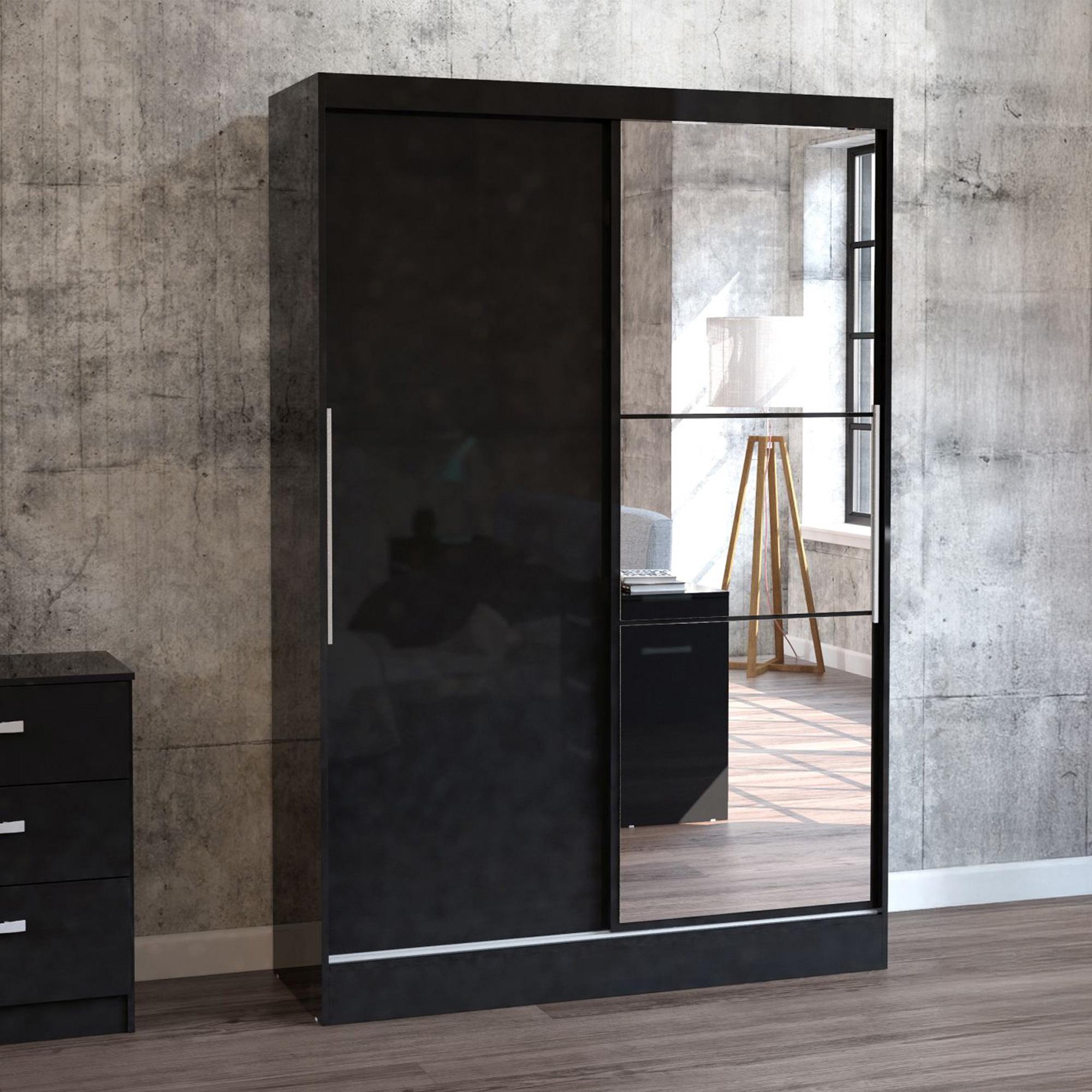 Lynx Sliding Mirror Wardrobe - 2 Door - Black Gloss