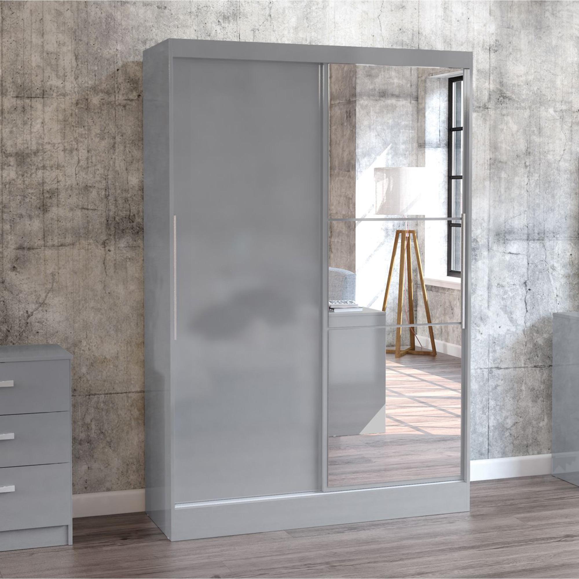 Lynx Sliding Mirror Wardrobe - 2 Door - Grey Gloss