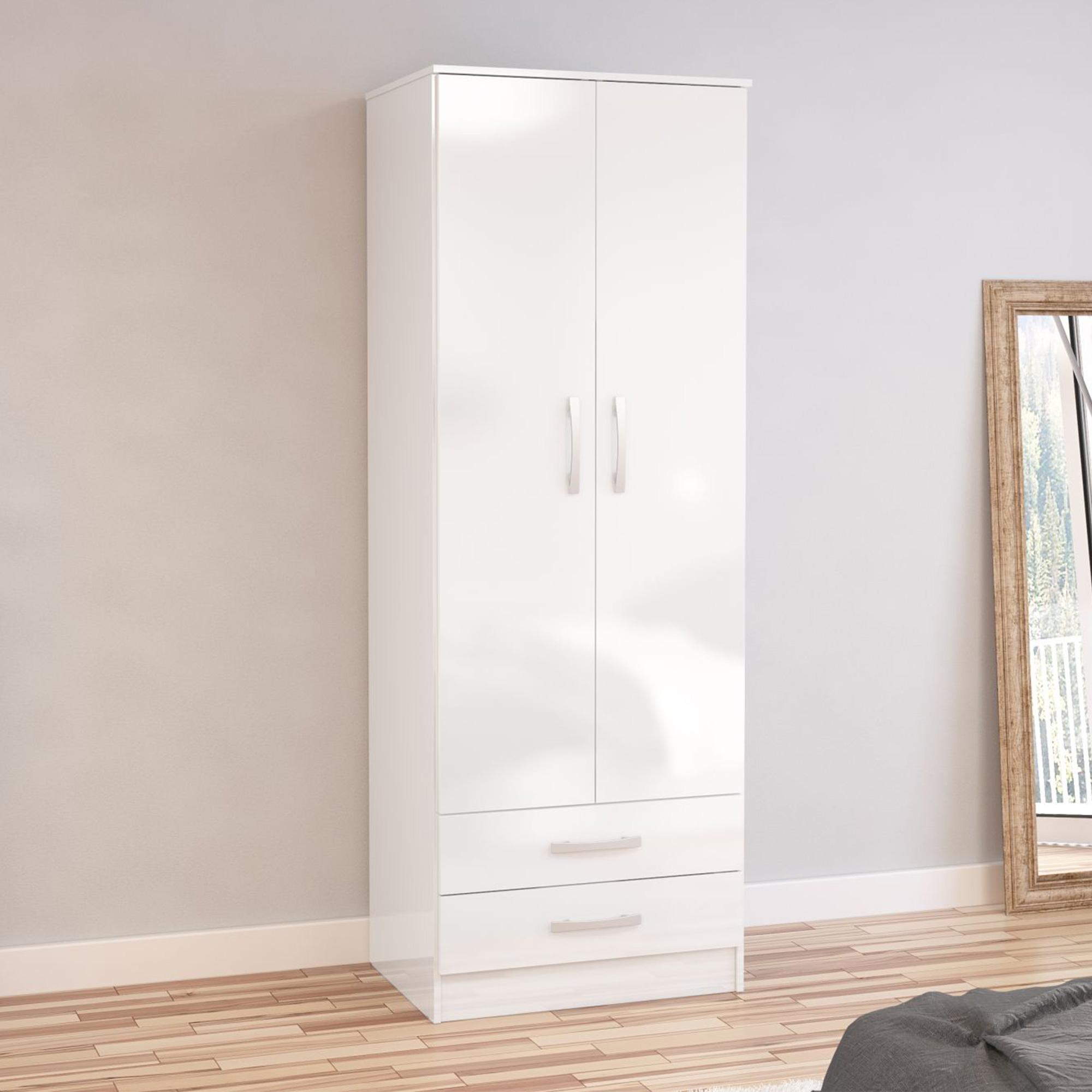 Lynx Double Wardrobe - 2 Door 2 Drawer - White Gloss
