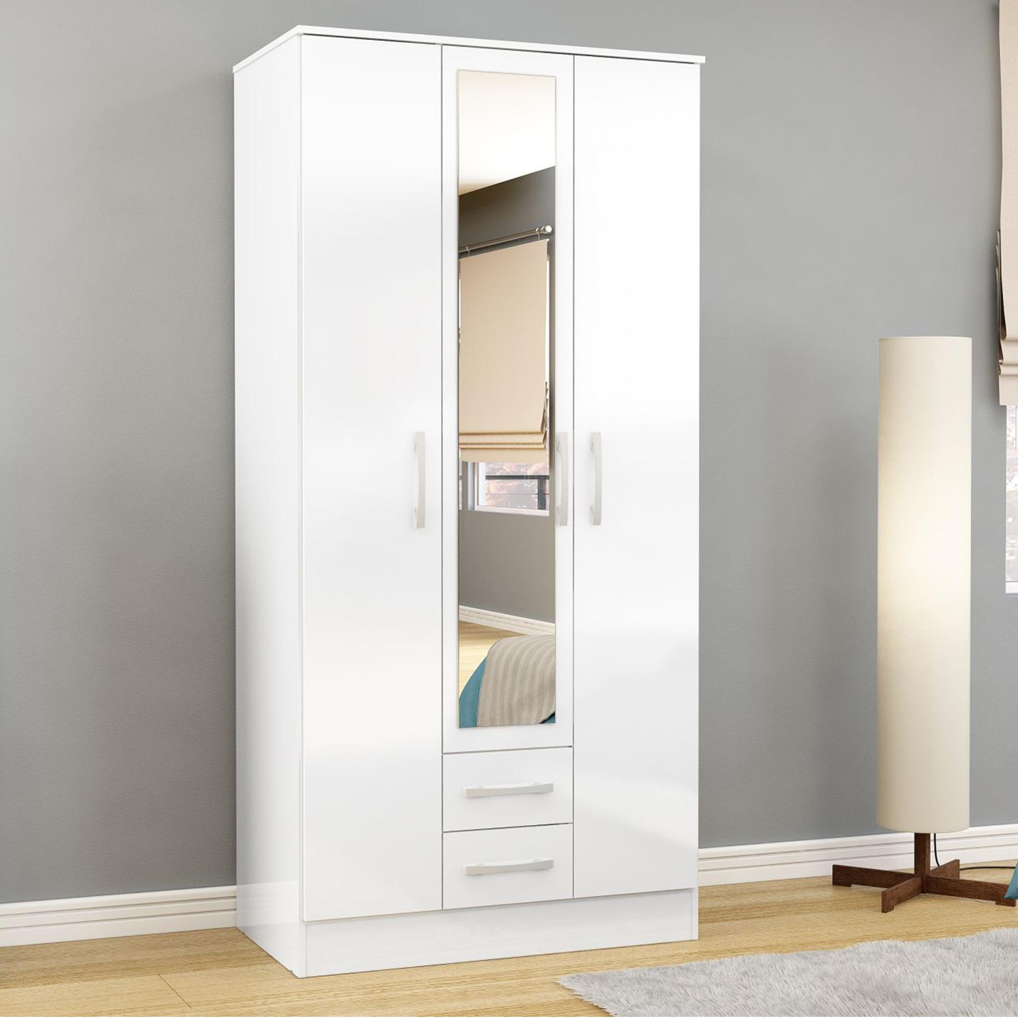Lynx Combi Wardrobe - 3 Door - 2 Drawer - White Gloss