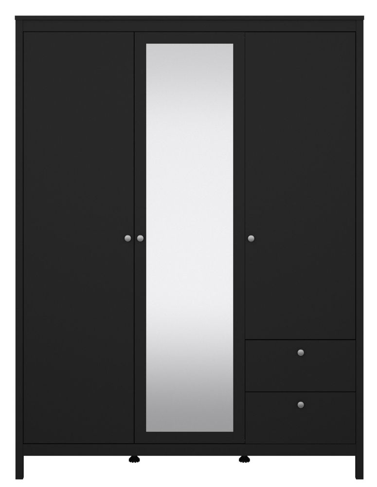 Madrid Wardrobe - 3 Door - 2 Drawer - Combi - Black