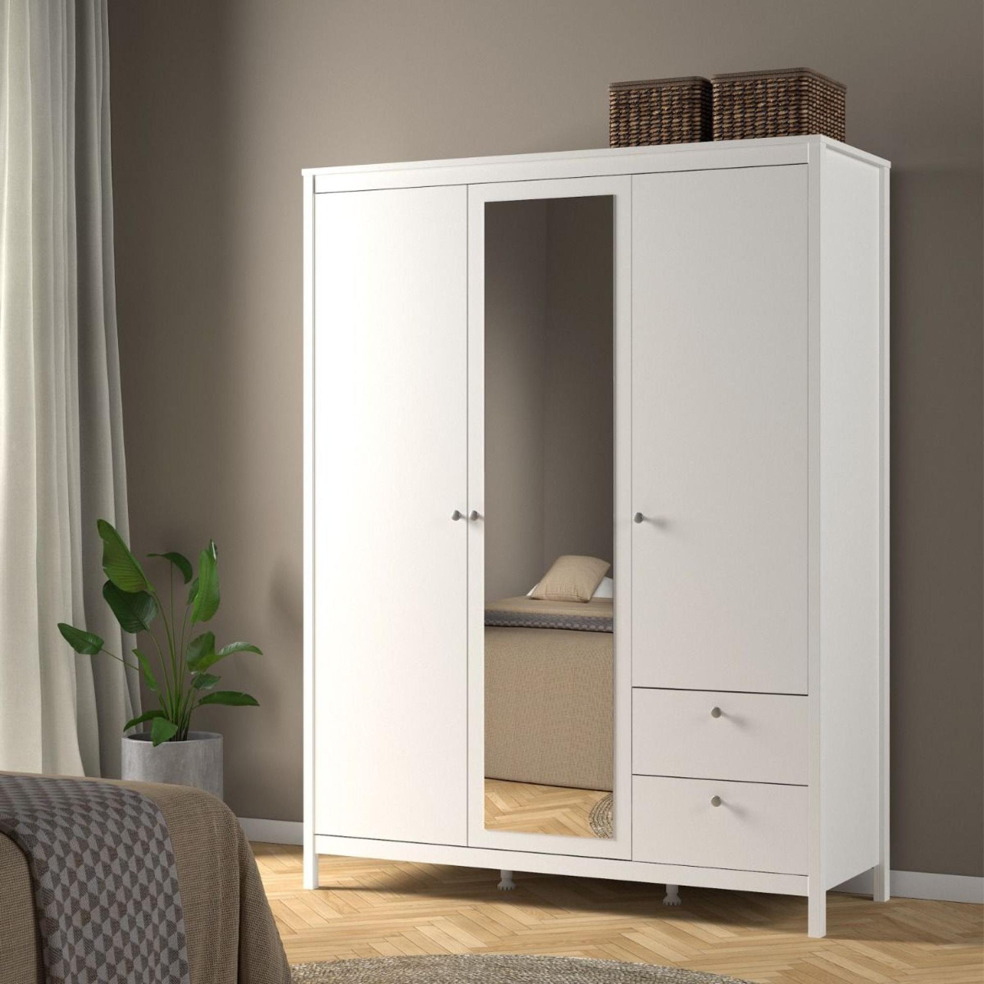 Madrid Wardrobe - 3 Door - 2 Drawer - Combi - White