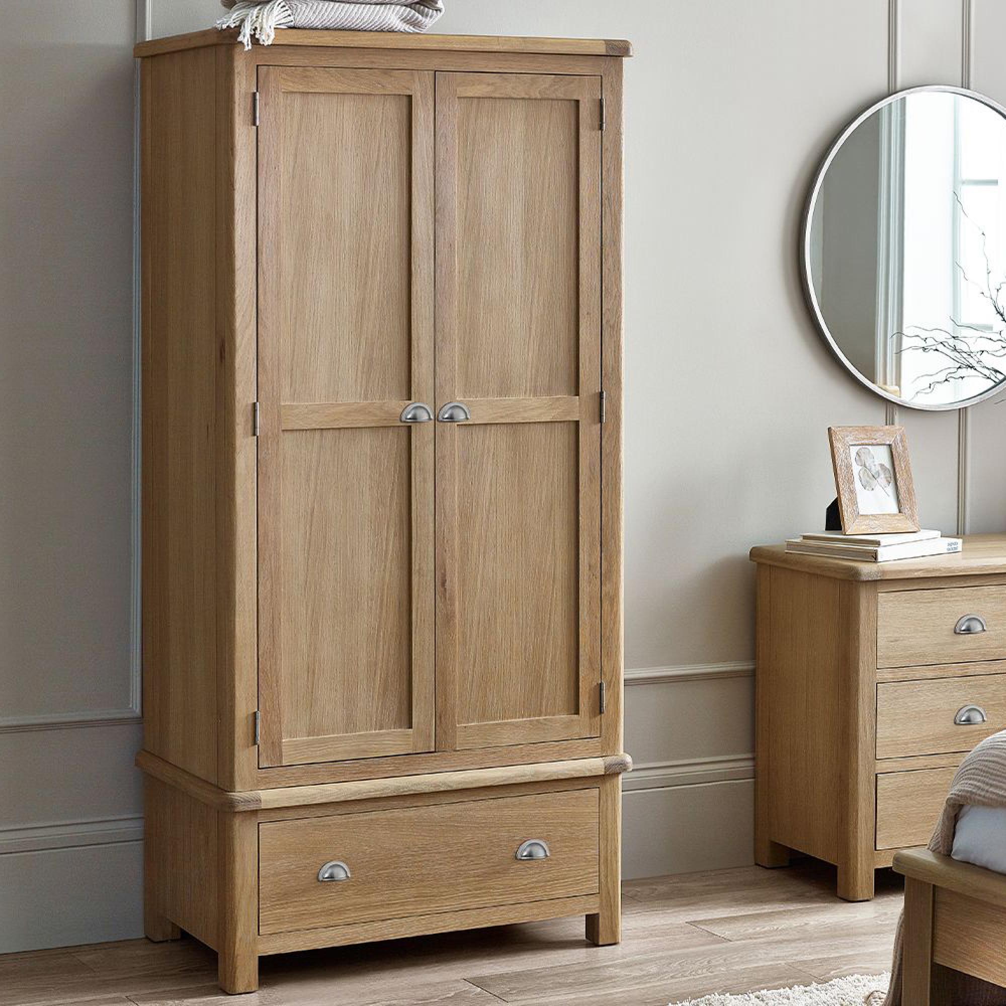 Memphis Double Wardrobe - 2 Door - 1 Drawer - Oak Effect