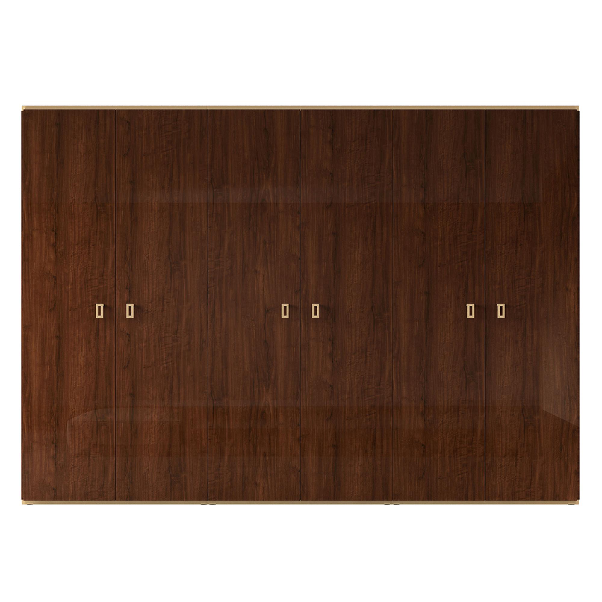 Modern Eva Wardrobe - 6 Door - Walnut with Gold Trim