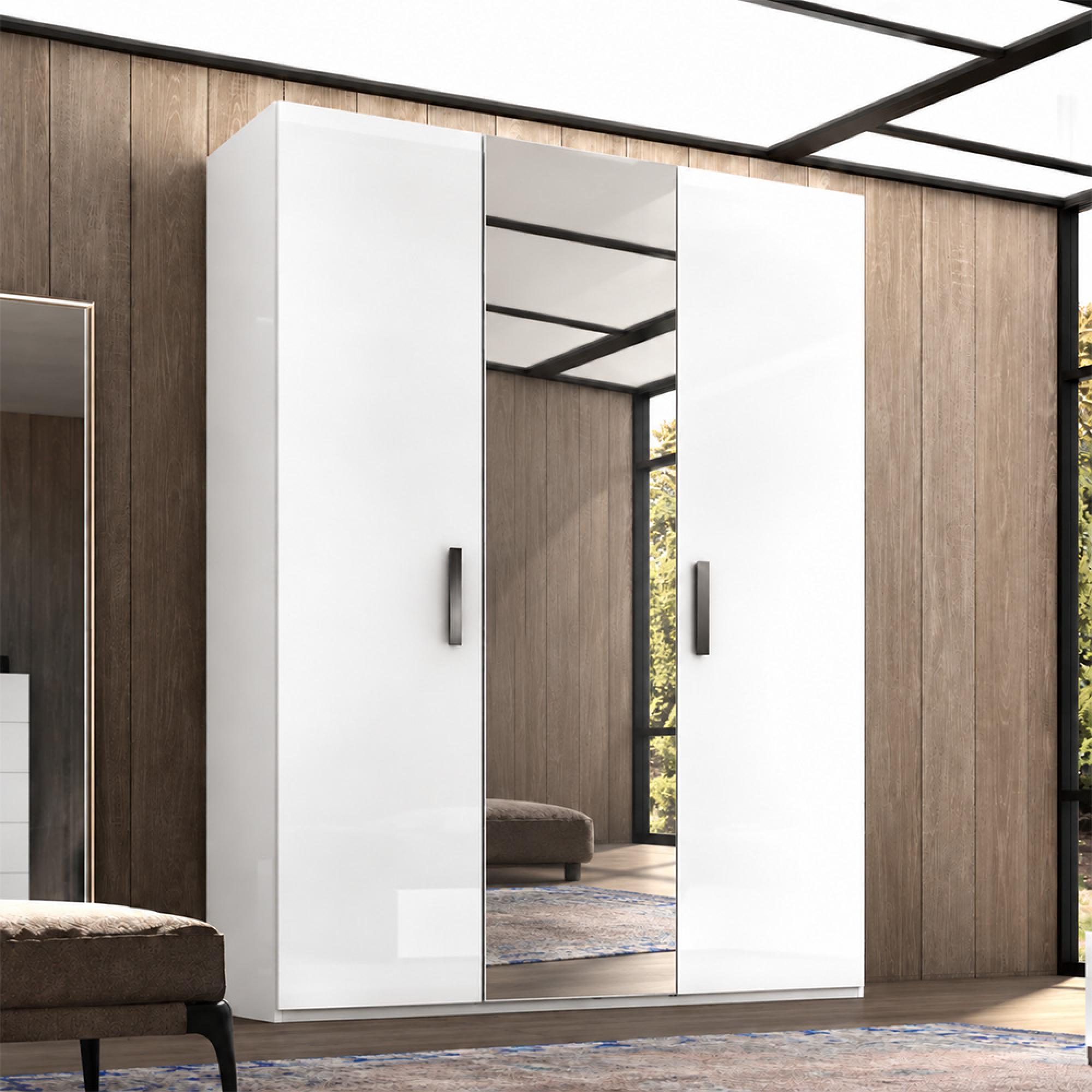 Modern Mara Mirror Wardrobe - 3 Door - White