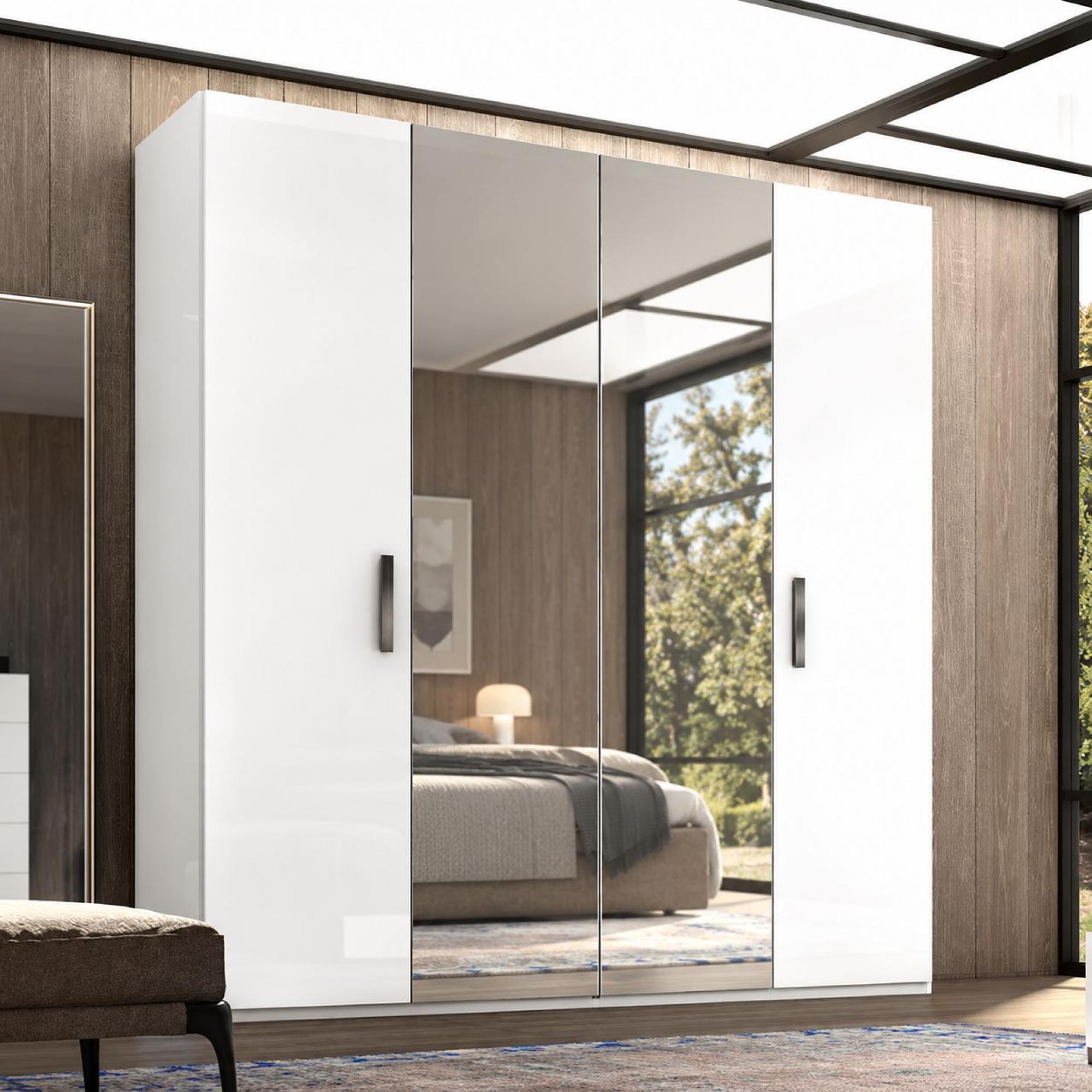 Modern Mara Mirror Wardrobe - 4 Door - White