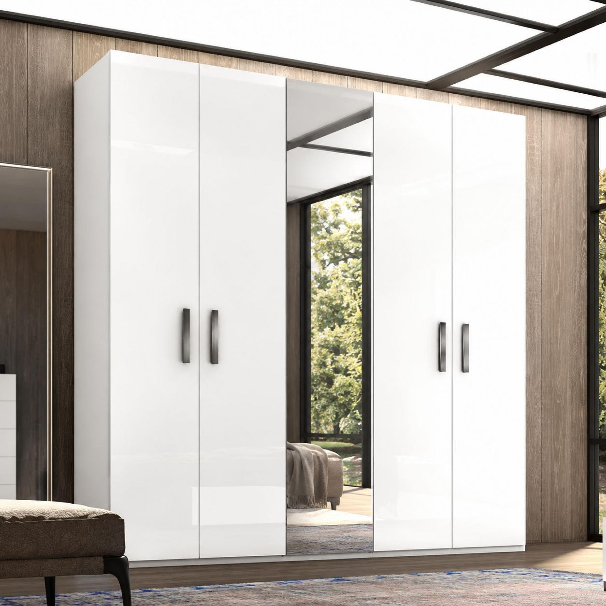 Modern Mara Mirror Wardrobe - 5 Door - White