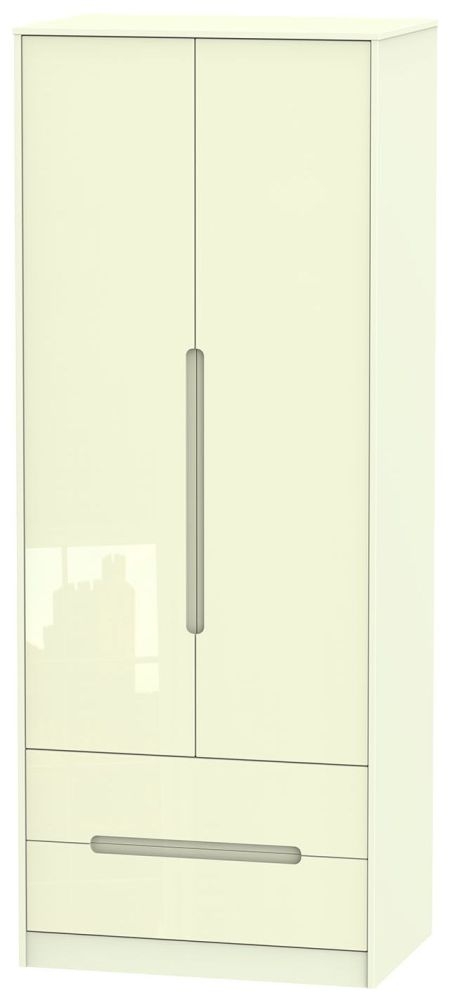 Monaco Wardrobe - 2 Door - 2 Drawer - Tall - Cream Gloss