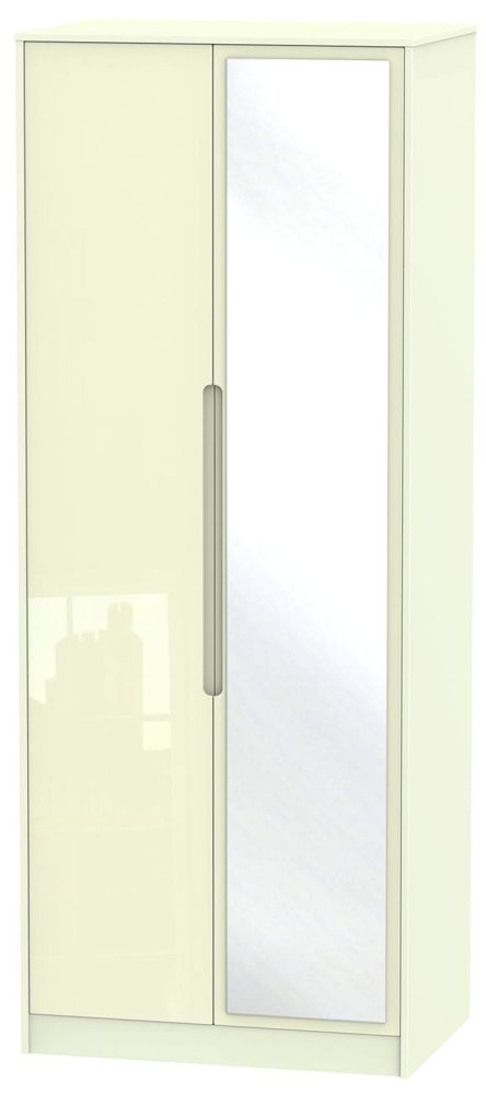Monaco Wardrobe - 2 Door - 1 Mirror - Tall - Cream Gloss