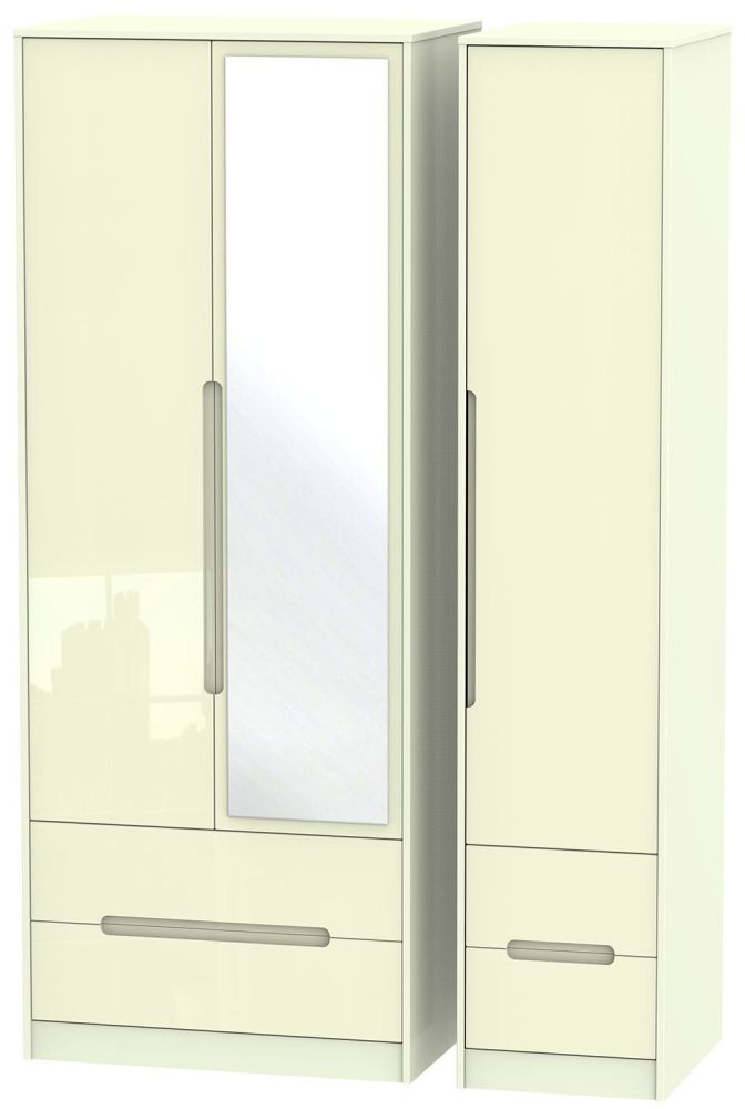 Monaco Wardrobe - 3 Door - 1 Mirror - Tall - Combi - Cream Gloss