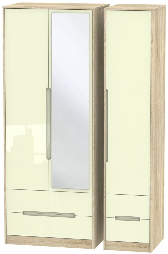 Monaco Wardrobe - 3 Door - 1 Mirror - Tall - Combi - Cream Gloss and Oak