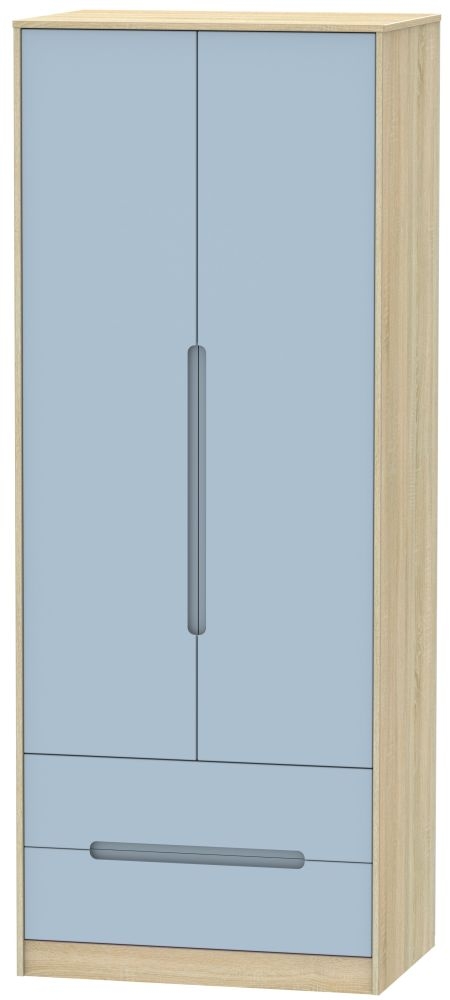 Monaco Wardrobe - 2 Door - 2 Drawer - Tall - Denim and Oak
