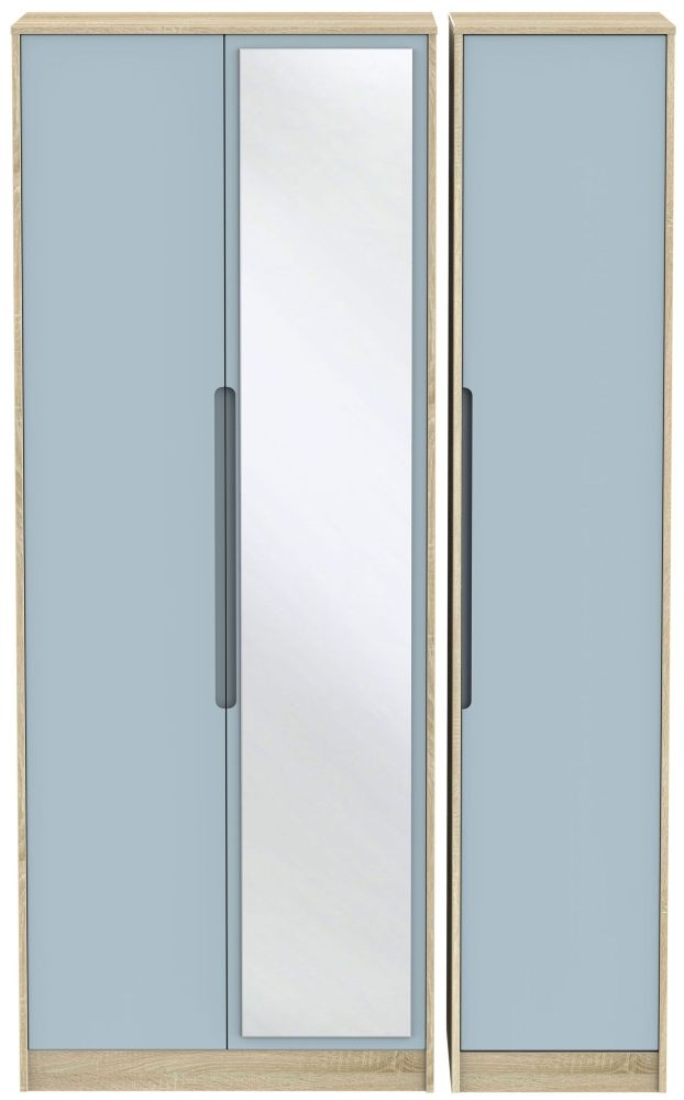 Monaco Wardrobe - 3 Door - 1 Mirror - Tall - Triple - Denim and Oak