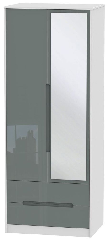 Monaco Wardrobe - 2 Door - 1 Mirror - Tall - Combi - Grey Gloss and White