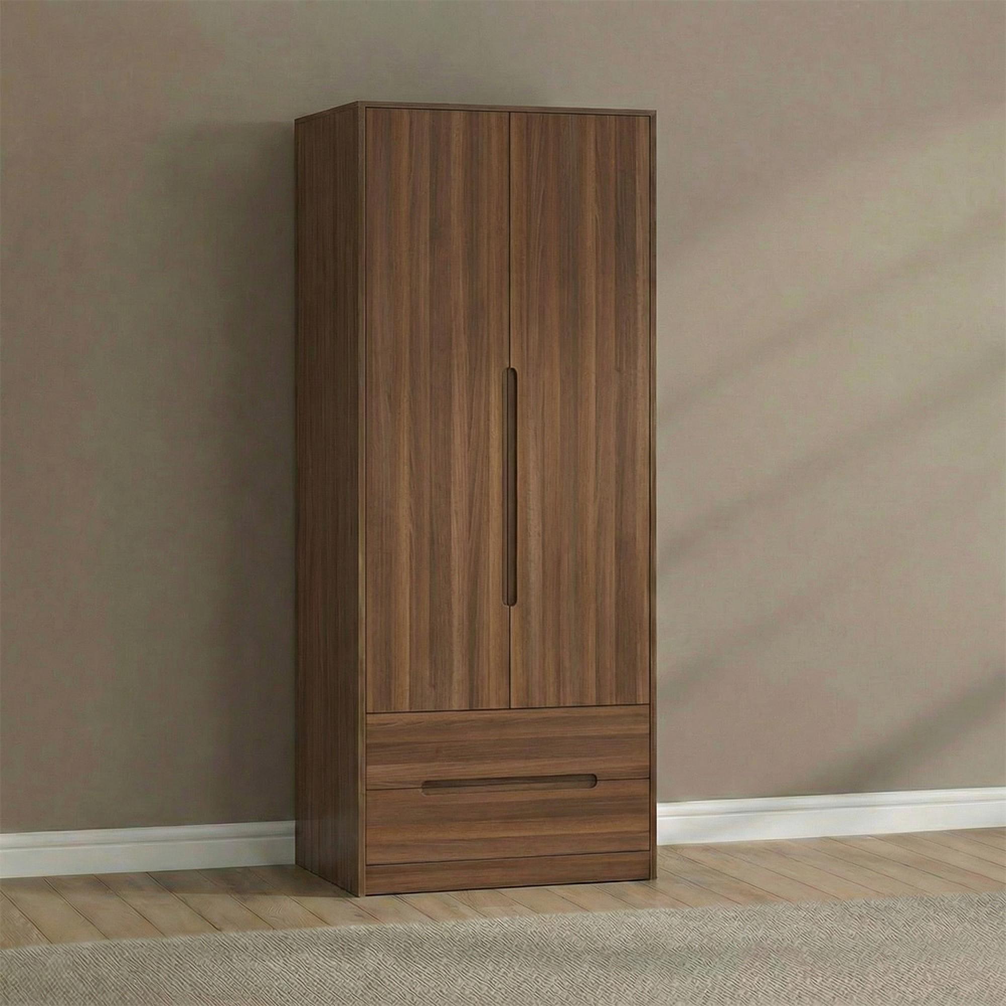 Monaco Wardrobe - 2 Door - 2 Drawers - Plain - Tall - Noche Walnut