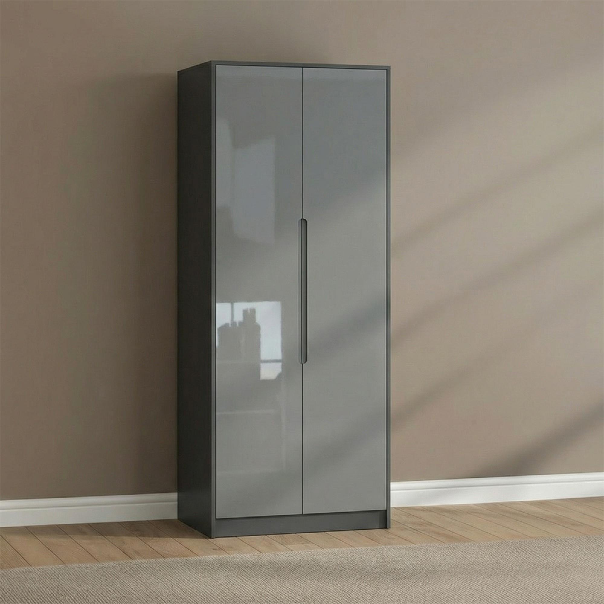 Monaco Wardrobe - 2 Door - Plain - Tall - Grey Gloss and Graphite