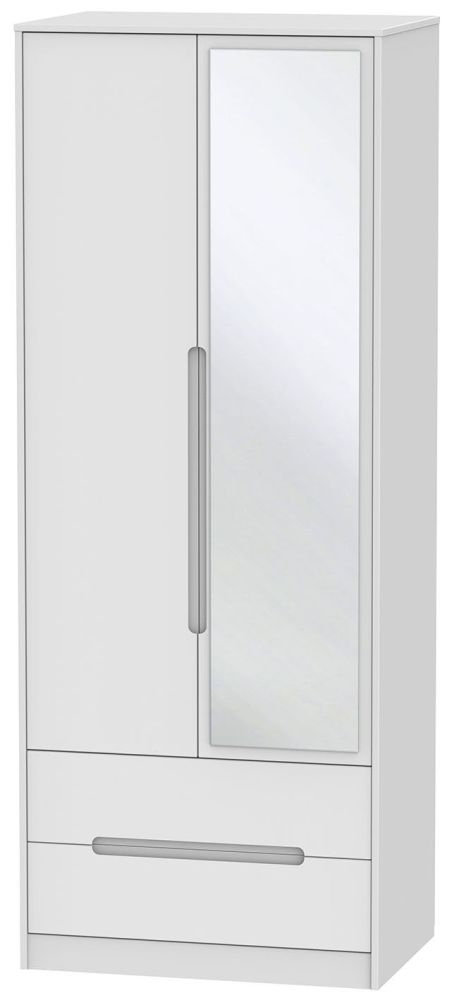 Monaco Wardrobe - 2 Door - 1 Mirror - Tall - Combi - White