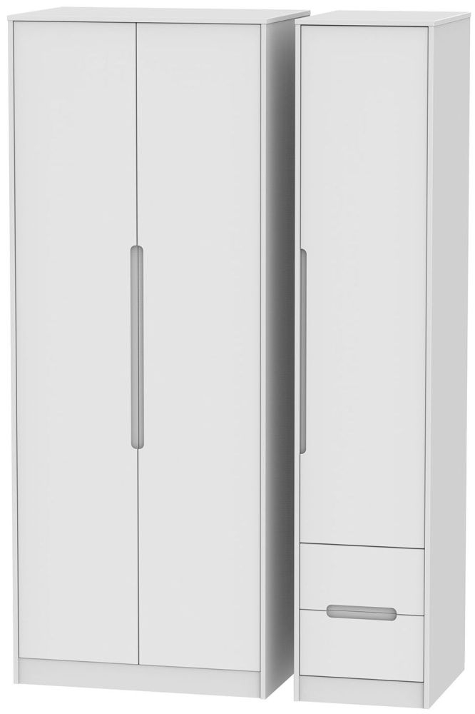 Monaco Wardrobe - 3 Door - RHF 2 Drawer - Tall - Triple - White
