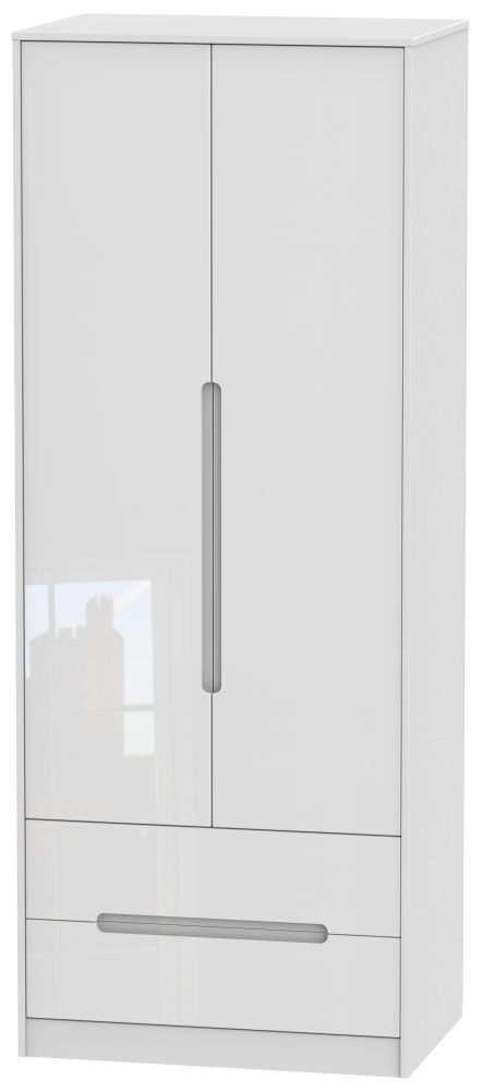 Monaco Wardrobe - 2 Door - 2 Drawer - Tall - White Gloss