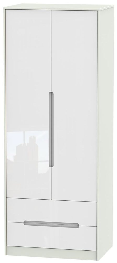 Monaco Wardrobe - 2 Door - 2 Drawer - Tall - White Gloss and Cashmere