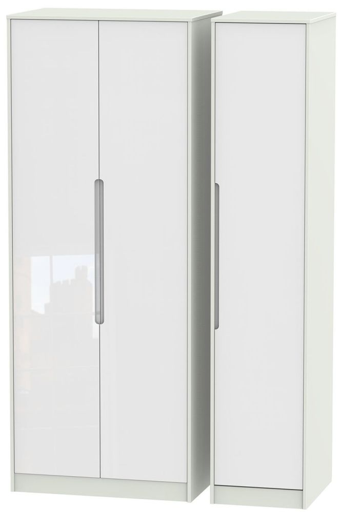 Monaco Wardrobe - 3 Door - Tall - Triple - White Gloss and Cashmere