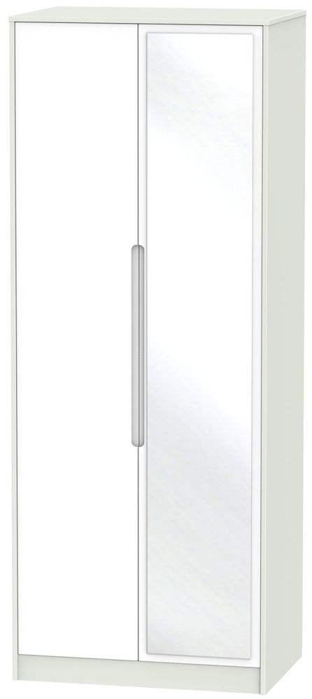 Monaco Wardrobe - 2 Door - 1 Mirror - Tall - White and Cashmere