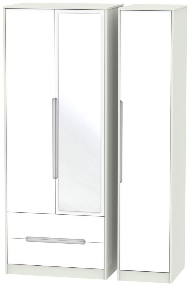 Monaco Wardrobe - 3 Door - 1 Mirror - LHF 2 Drawer - Tall - Combi - White and Cashmere