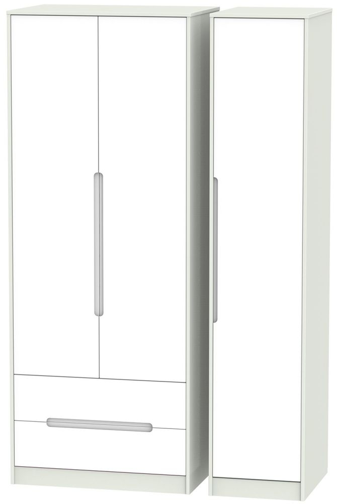 Monaco Wardrobe - 3 Door - LHF 2 Drawer - Tall - Triple - White and Cashmere