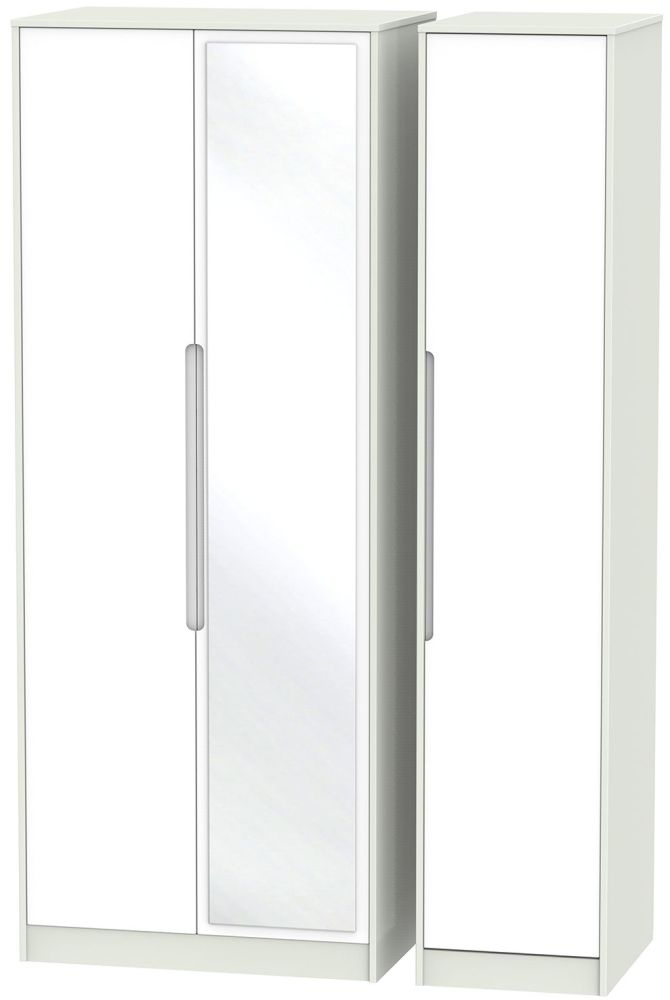 Monaco Wardrobe - 3 Door - 1 Mirror - Tall - Triple - White and Cashmere
