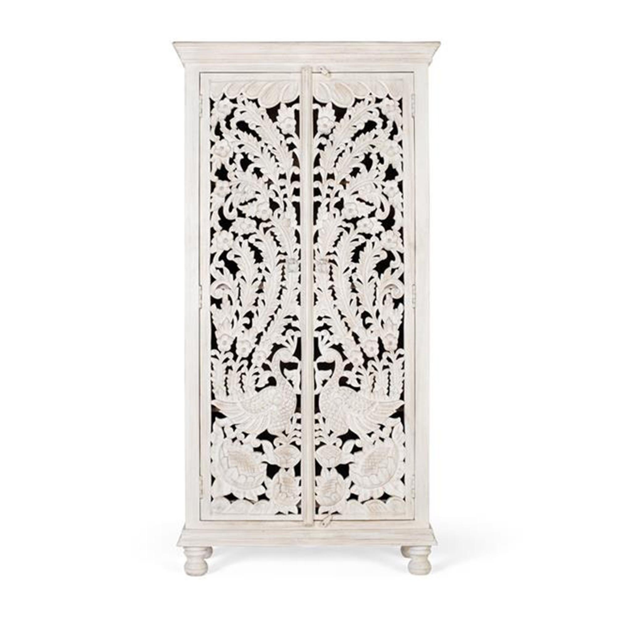 Quintana Wardrobe - Washed Carved - Mango Wood - 2 Door
