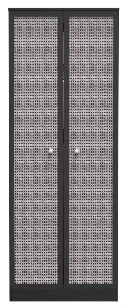 Rattan and Black Ash Wardrobe - 2 Door - Plain