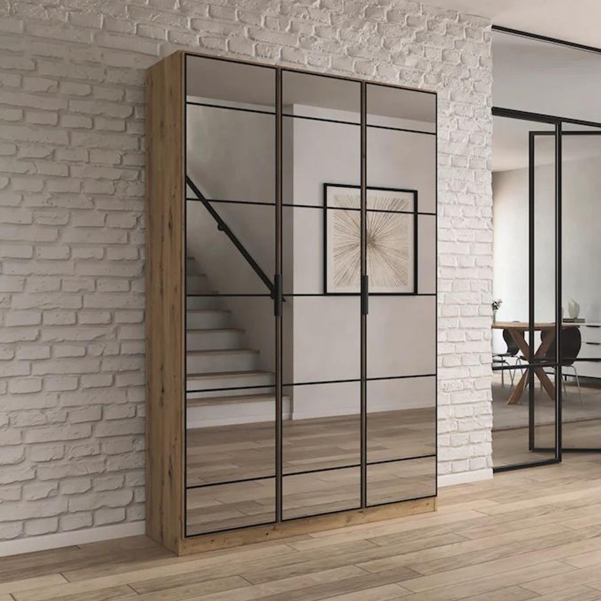 Acero Wardrobe - 136cm - 3 Door - Mirrored - Artisan Oak