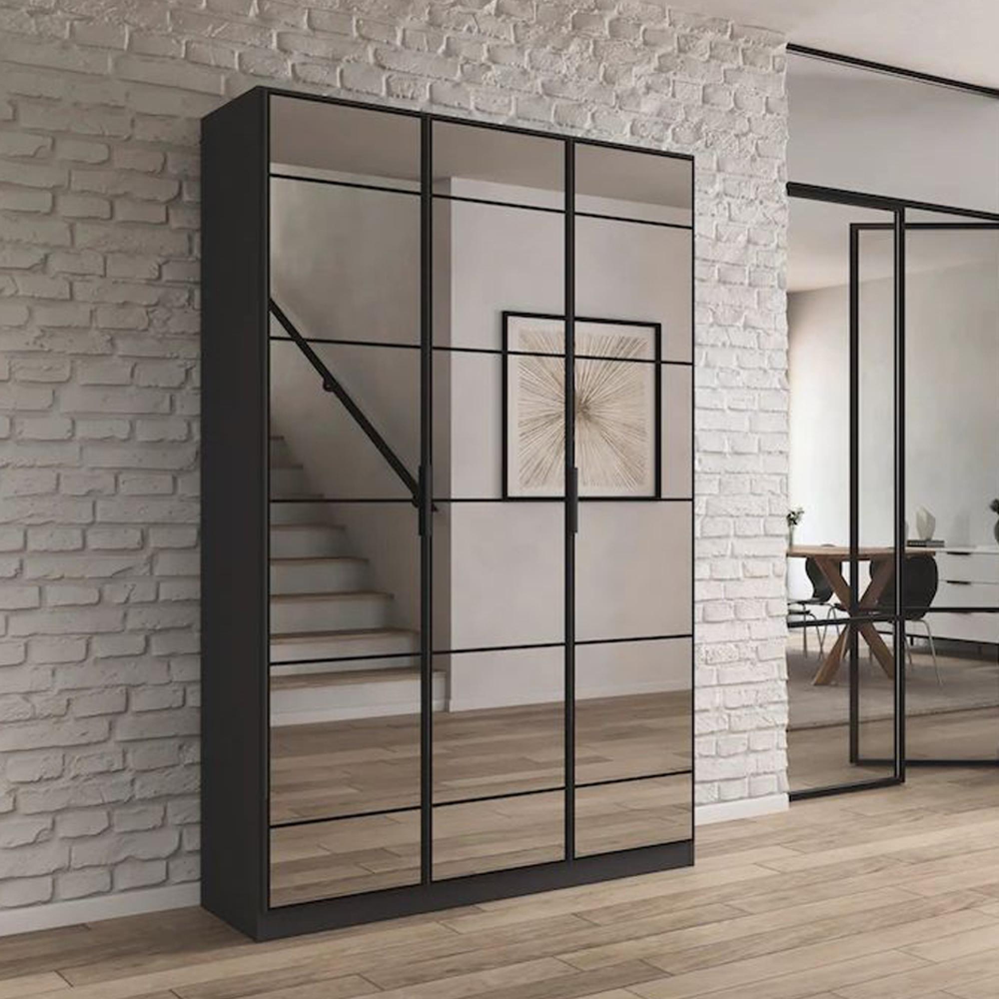 Acero Wardrobe - 136cm - 3 Door - Mirrored - Metallic Grey