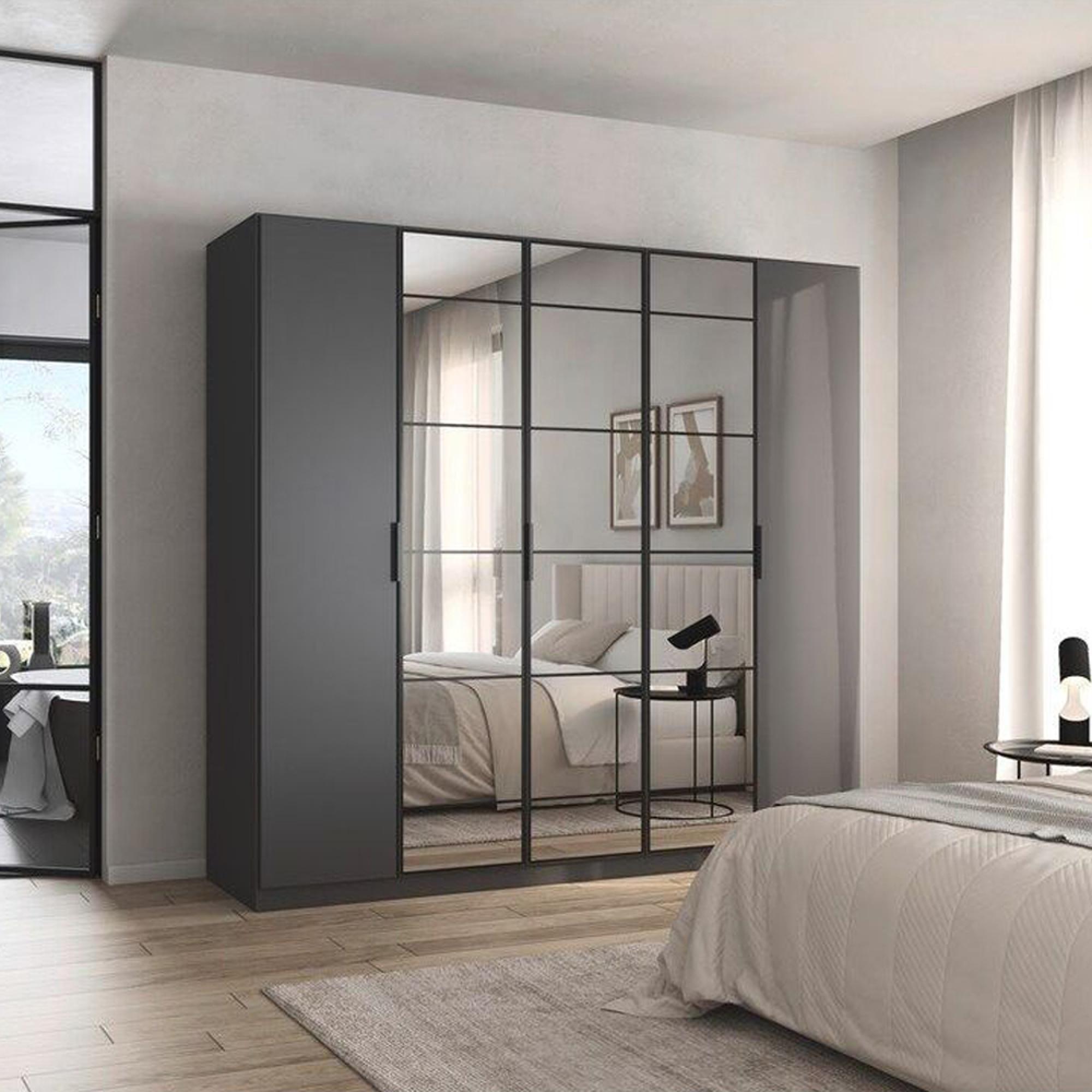 Acero Wardrobe - 181cm - 4 Door - Mirror - Metallic Grey