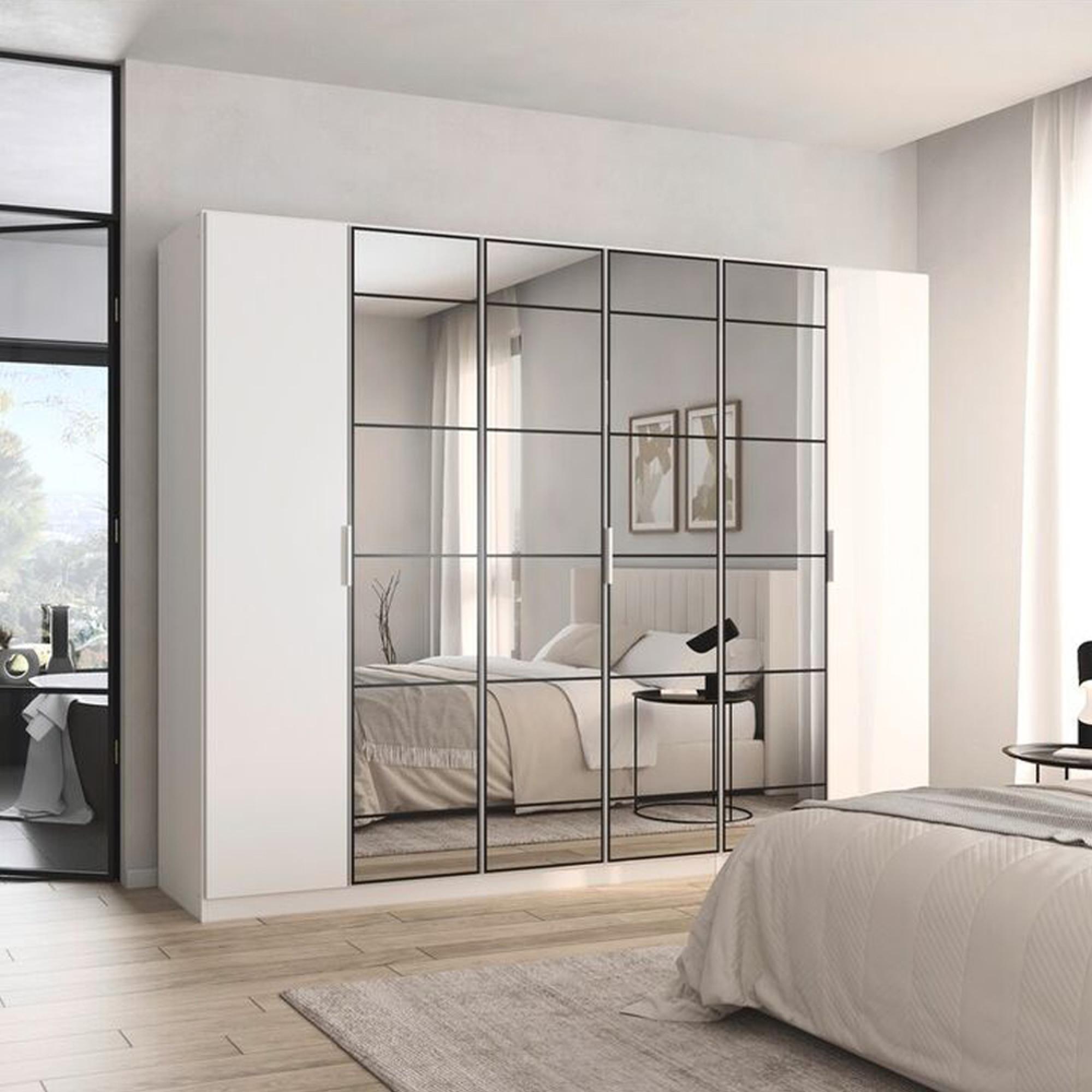Acero Wardrobe - 271cm - 6 Door - Mirror - Alpine White