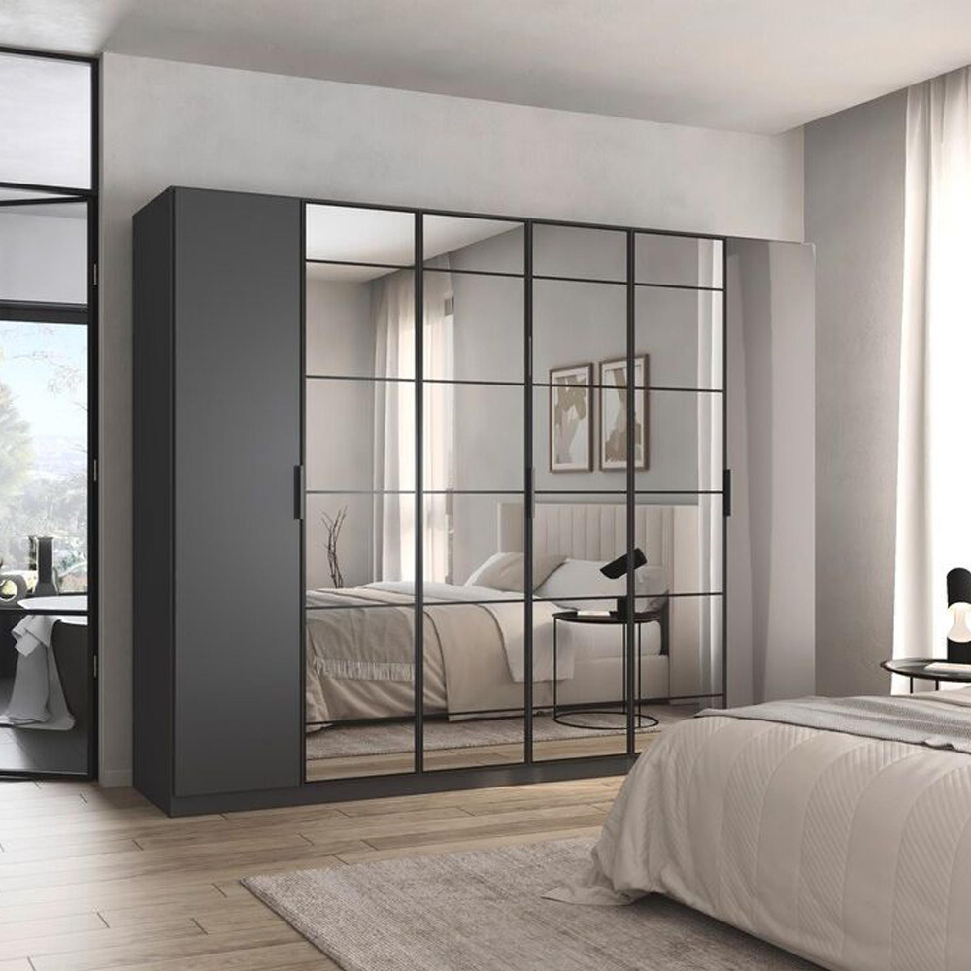 Acero Wardrobe - 271cm - 6 Door - Mirror - Metallic Grey