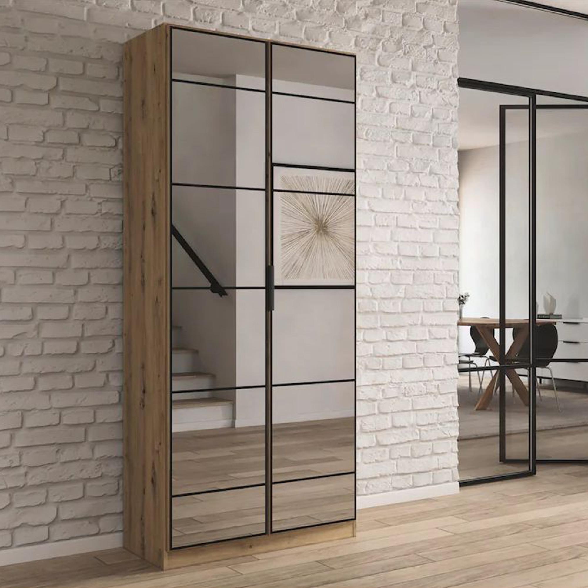 Acero Wardrobe - 91cm - 2 Door - Mirrored - Artisan Oak