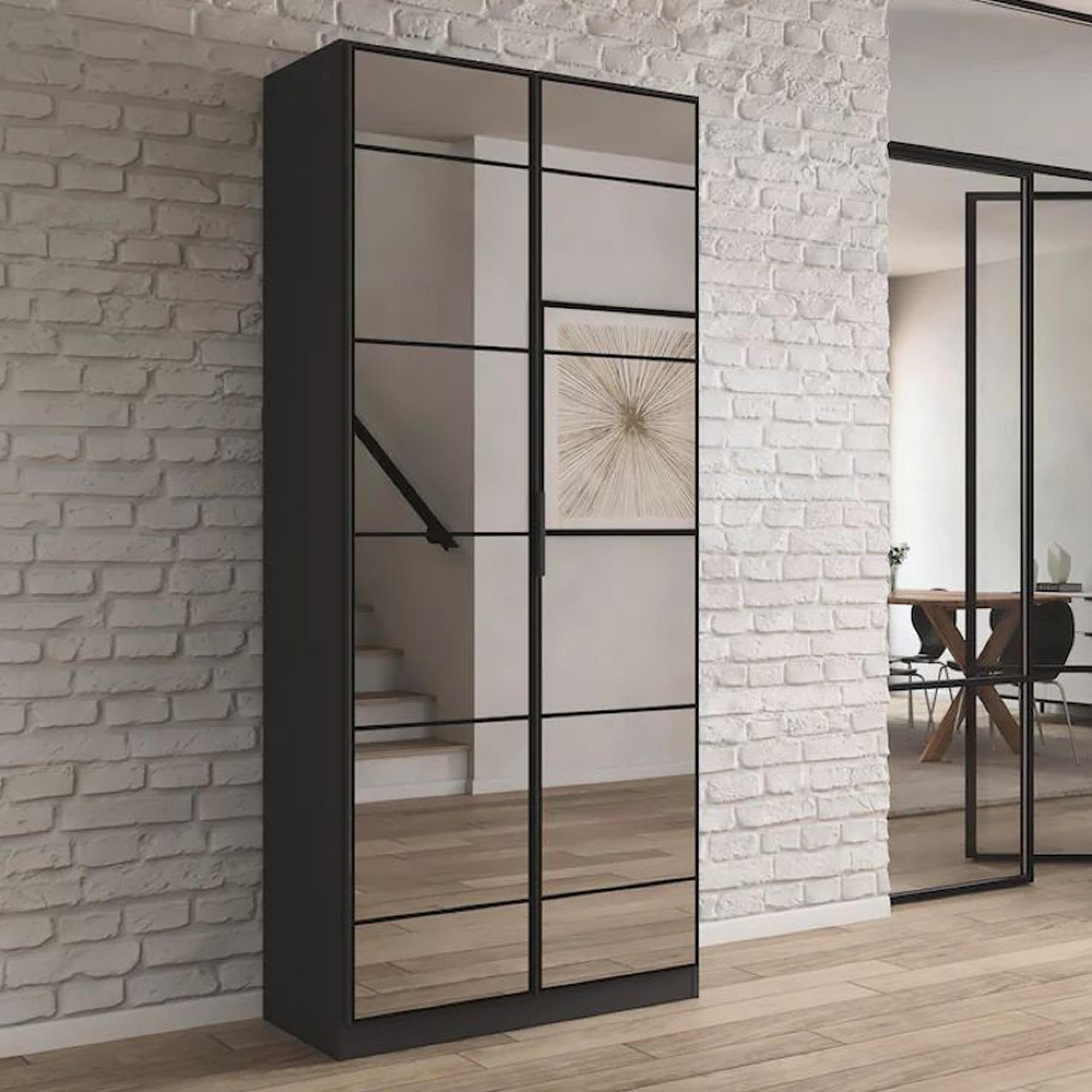 Acero Wardrobe - 91cm - 2 Door - Mirrored - Metallic Grey