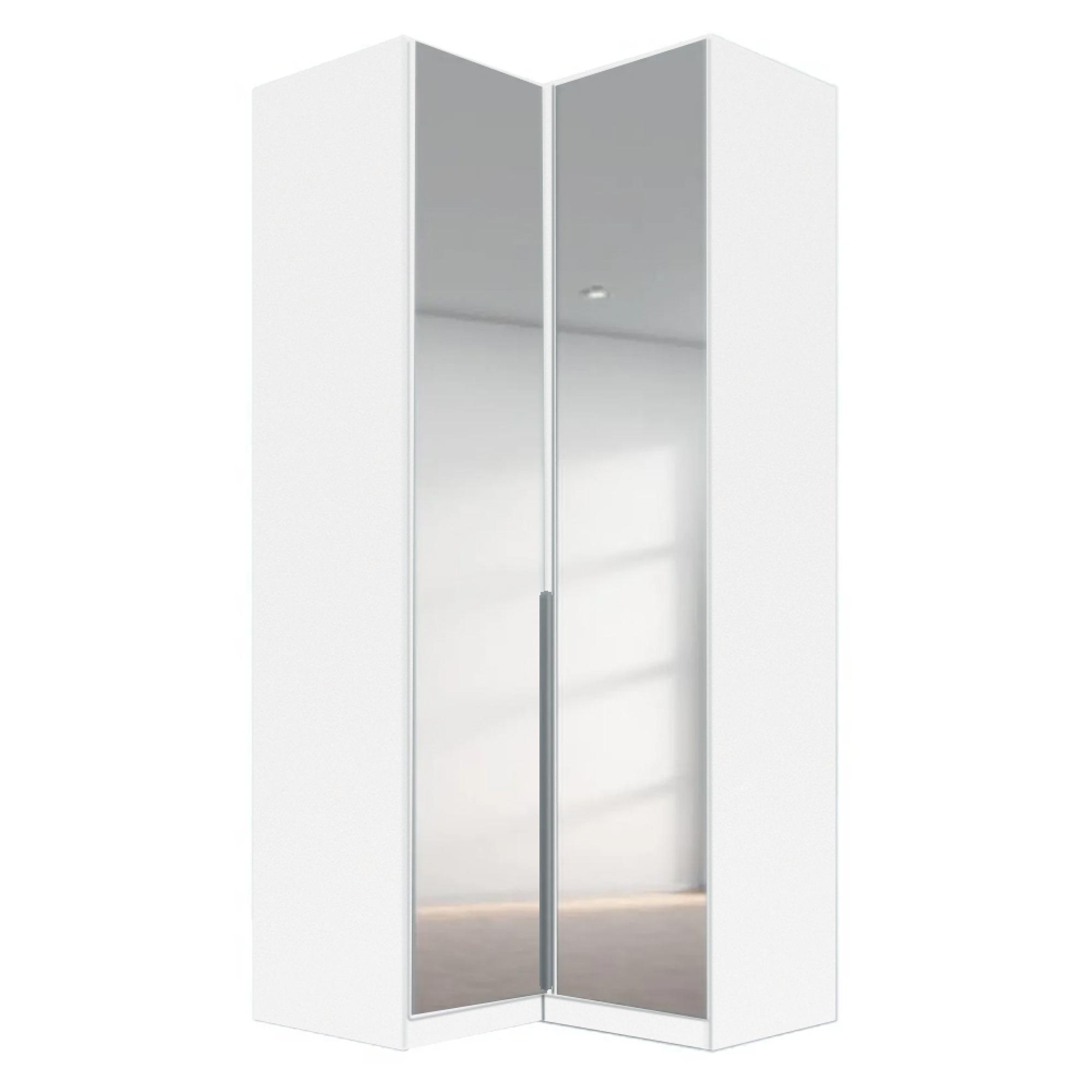Alabama Wardrobe - 100cm - 2 Door Corner - Mirrored - Alpine White
