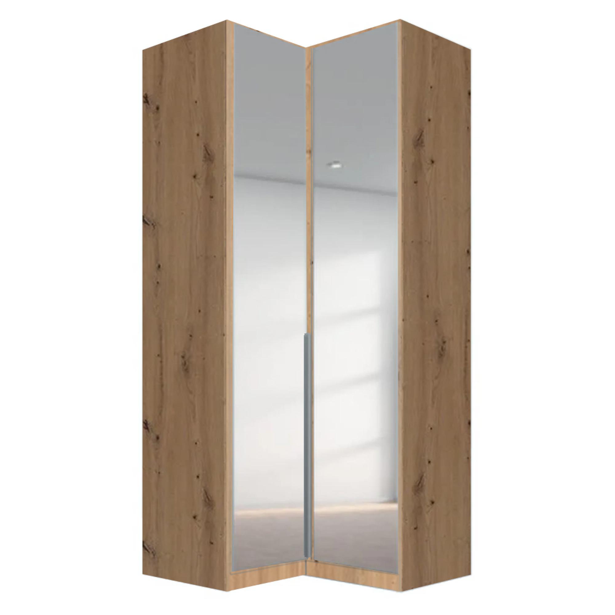 Alabama Wardrobe - 100cm - 2 Door Corner - Mirrored - Artisan Oak