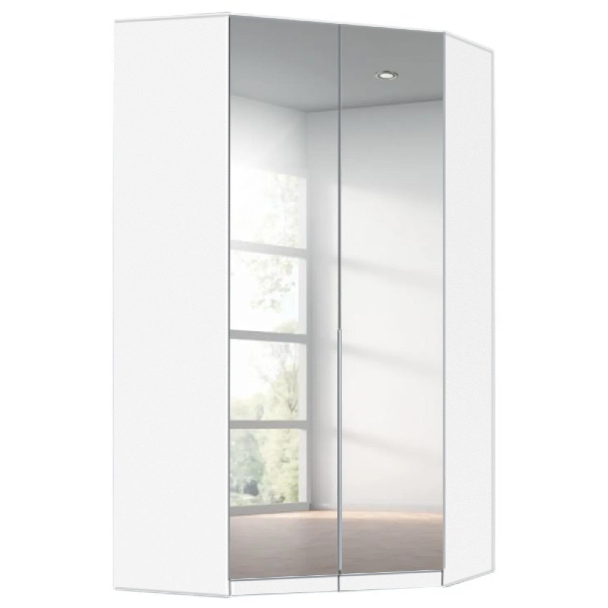 Alabama Wardrobe - 117cm - 2 Door Corner - Mirrored - Alpine White