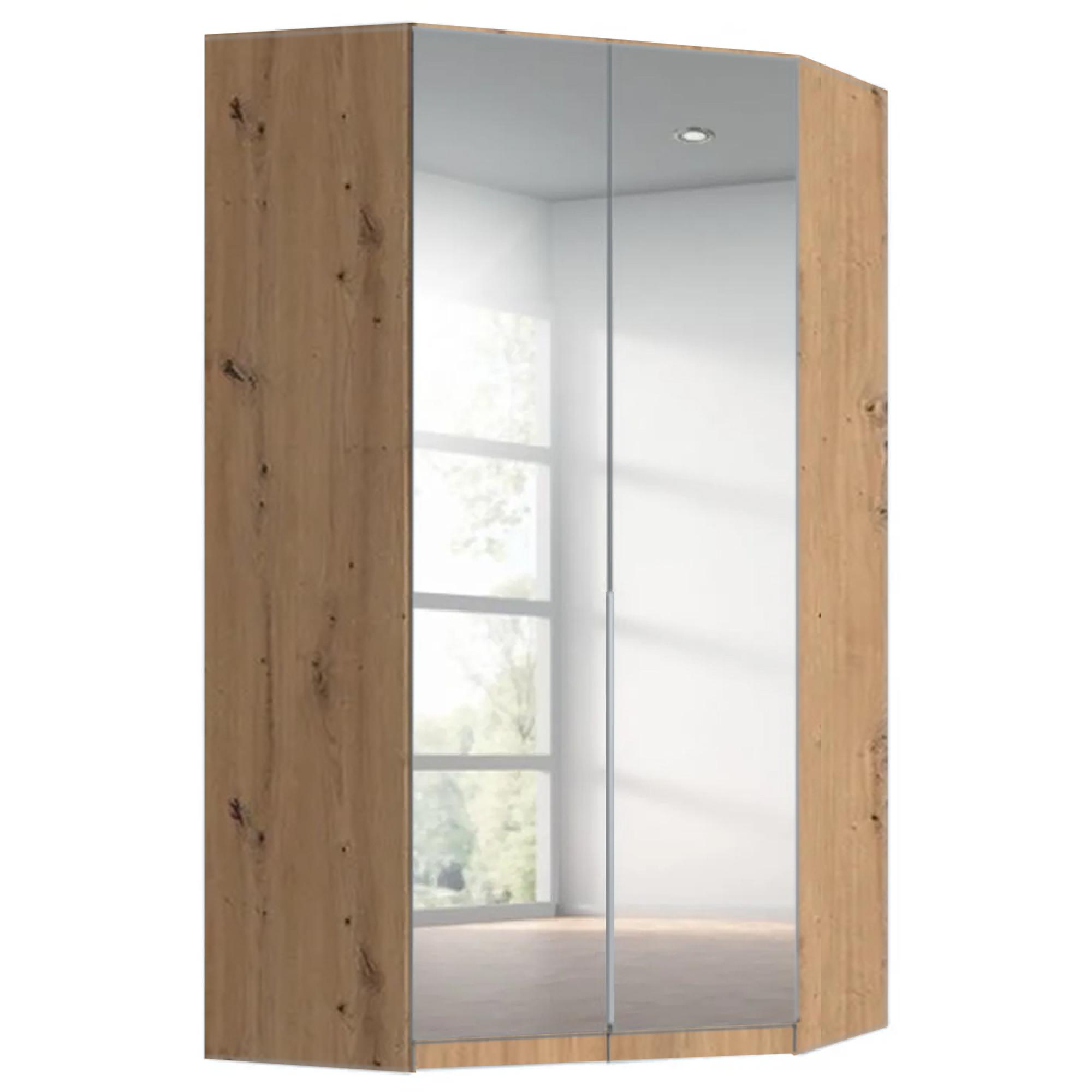 Alabama Wardrobe - 117cm - 2 Door Corner - Mirrored - Artisan Oak