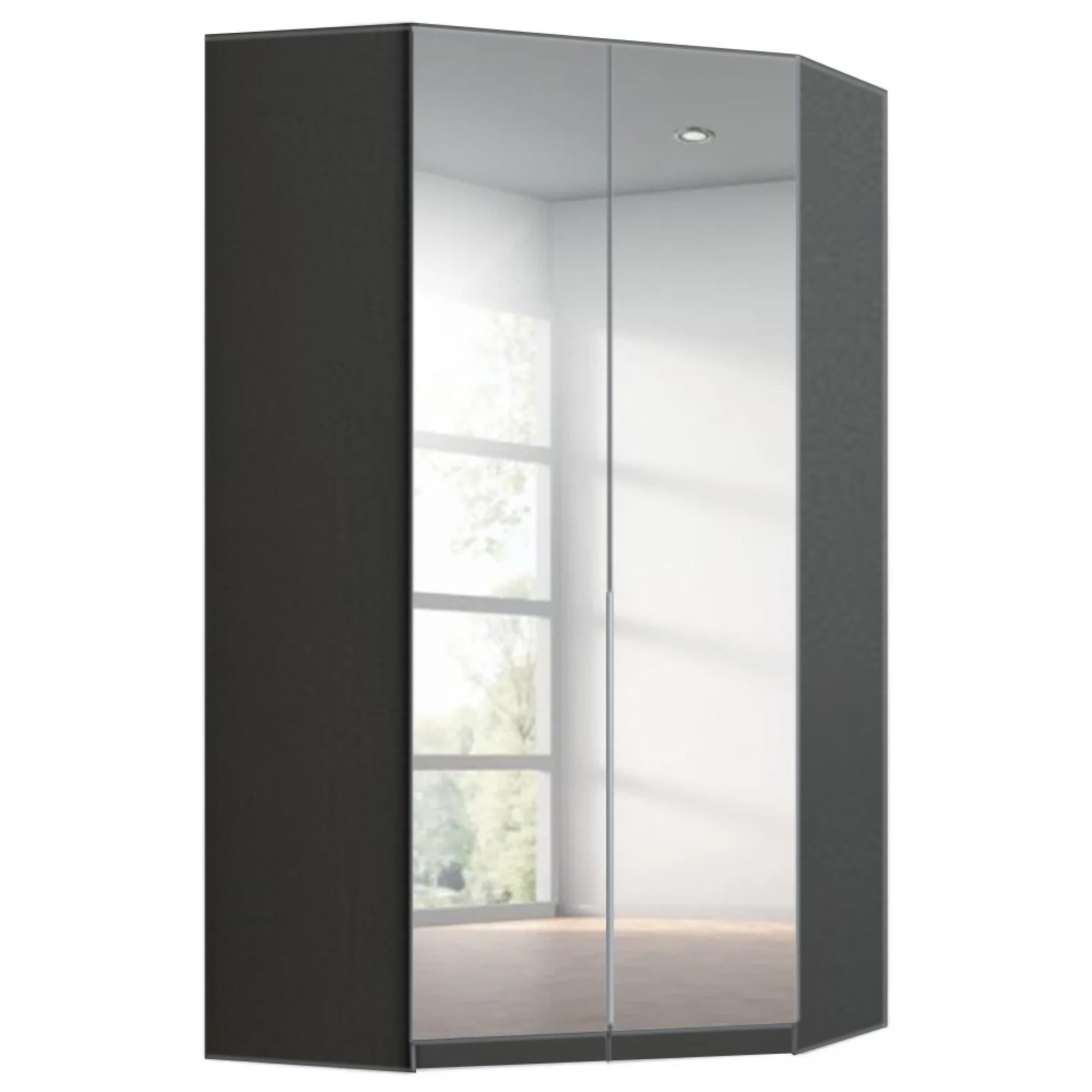Alabama Wardrobe - 117cm - 2 Door Corner - Mirrored - Metallic Dark Grey