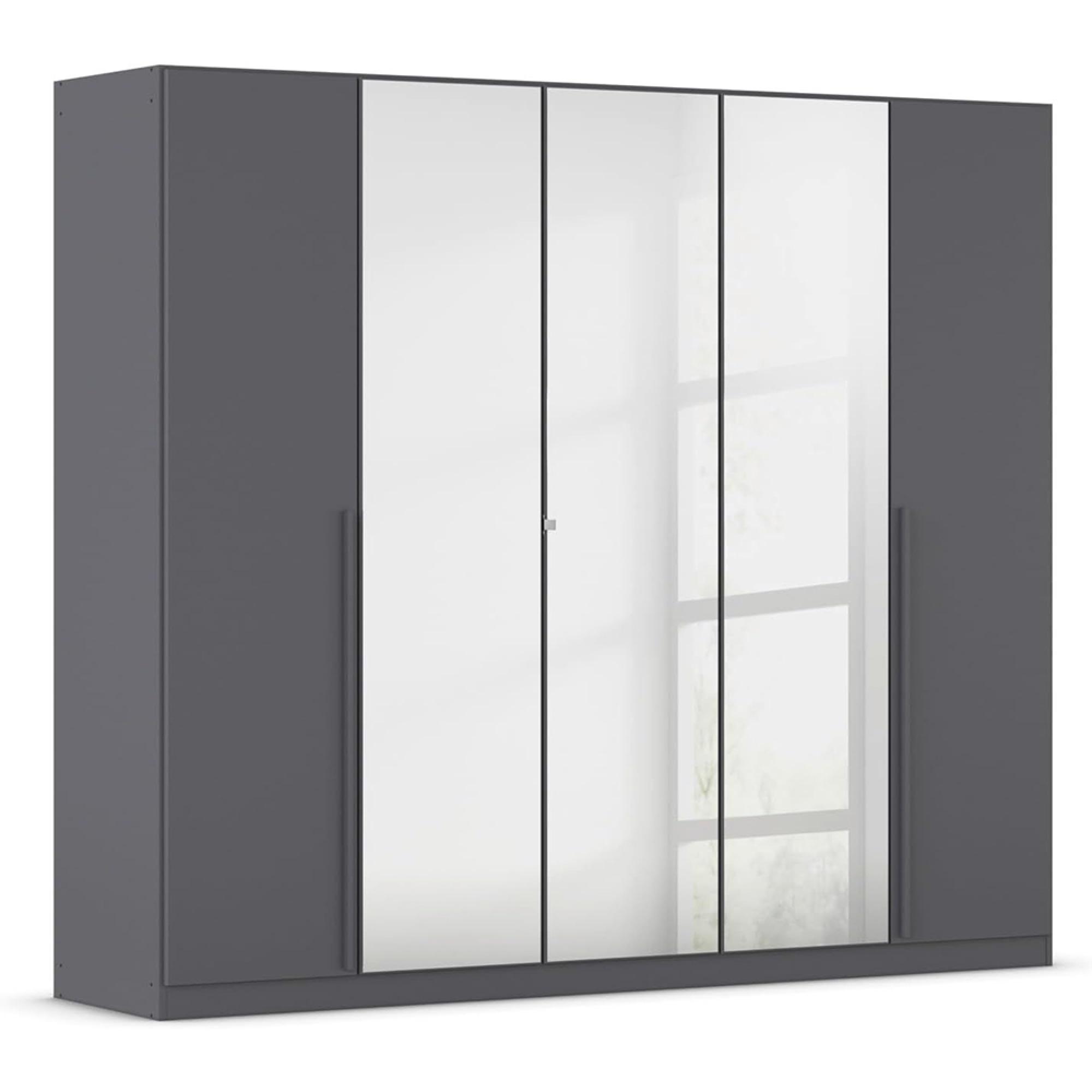 Alba Wardrobe - 226cm - 5 Door - Mirror - Metallic Grey
